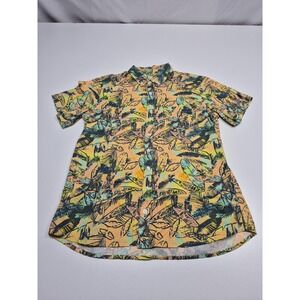 Kirrin Finch Shirt Womens 10 Tropical Leaf Print Button Front Short Sleeve